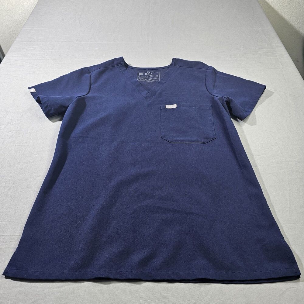 Figs Technical Collection Scrub Top Womens Extra Small XS Navy Blue V-Neck...